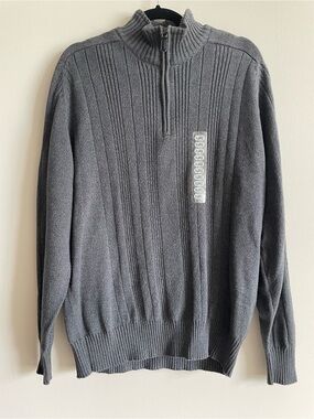 Oscar de la Renta fleece lined collar quarter zip sweater classic preppy XL